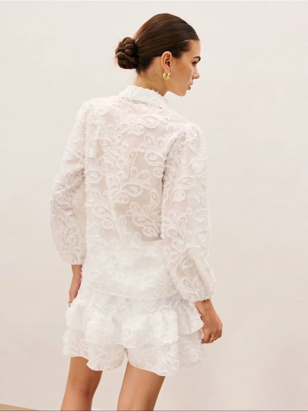 Commense White Sheer Floral Lace Blouse and Skort Set - Picture 2 of 5